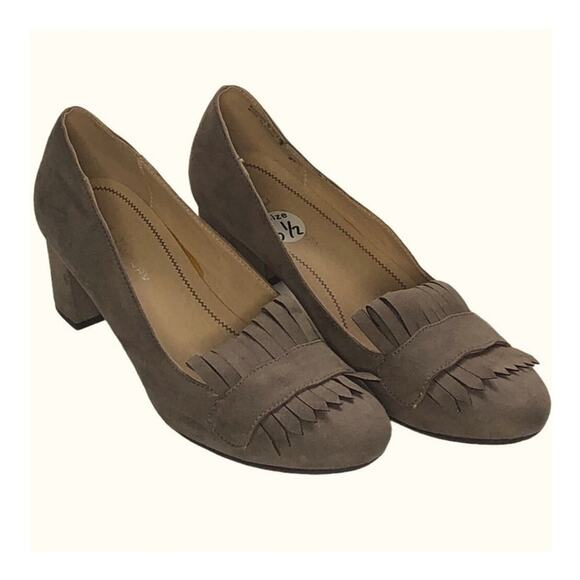 Chinese Laundry Anete Taupe Fringe Block Heel Pumps Size 6.5 Suede Boho Chic - Picture 5 of 16